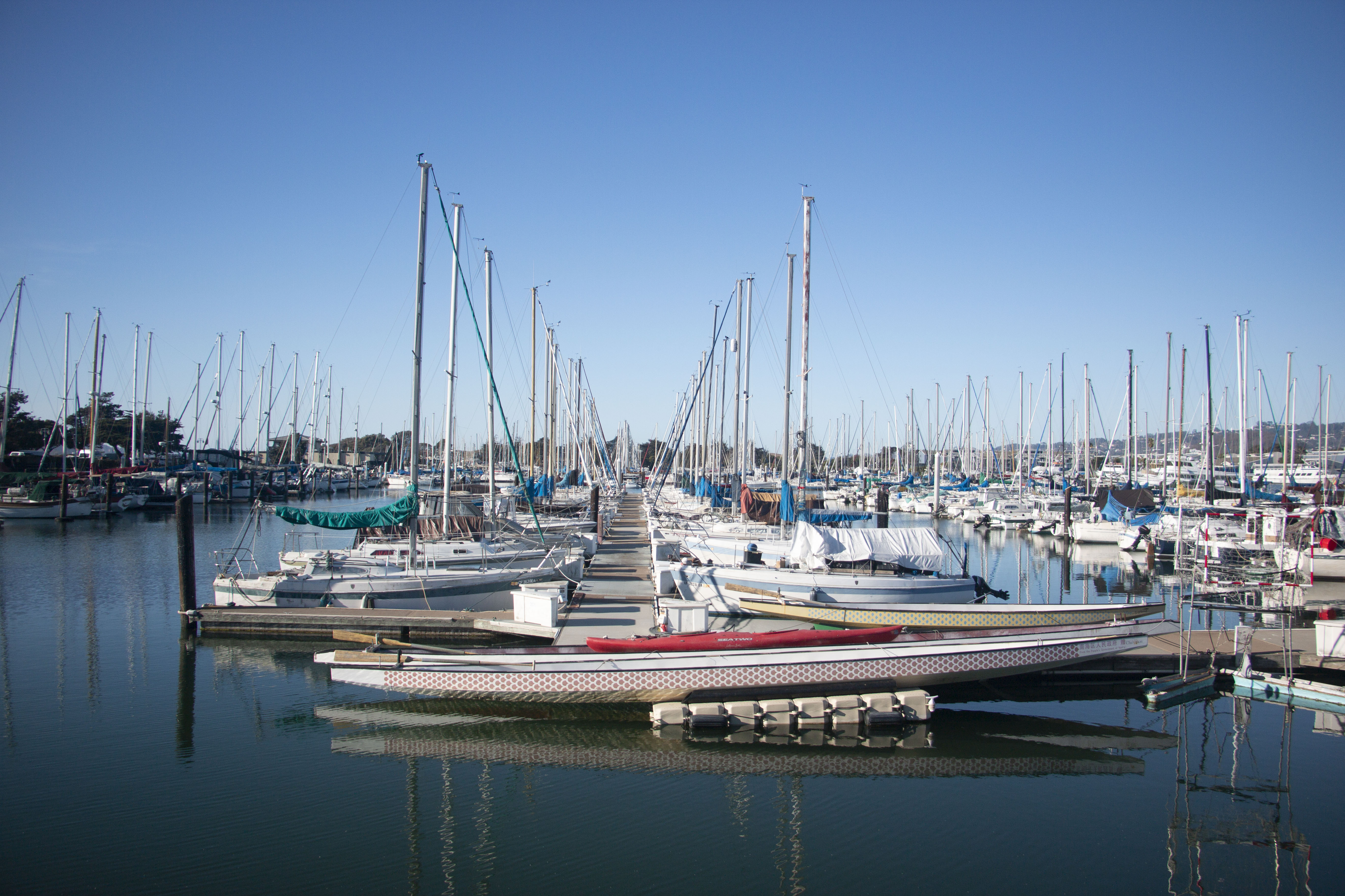 Dock M at Berkeley Marina, sailboats were parked there.