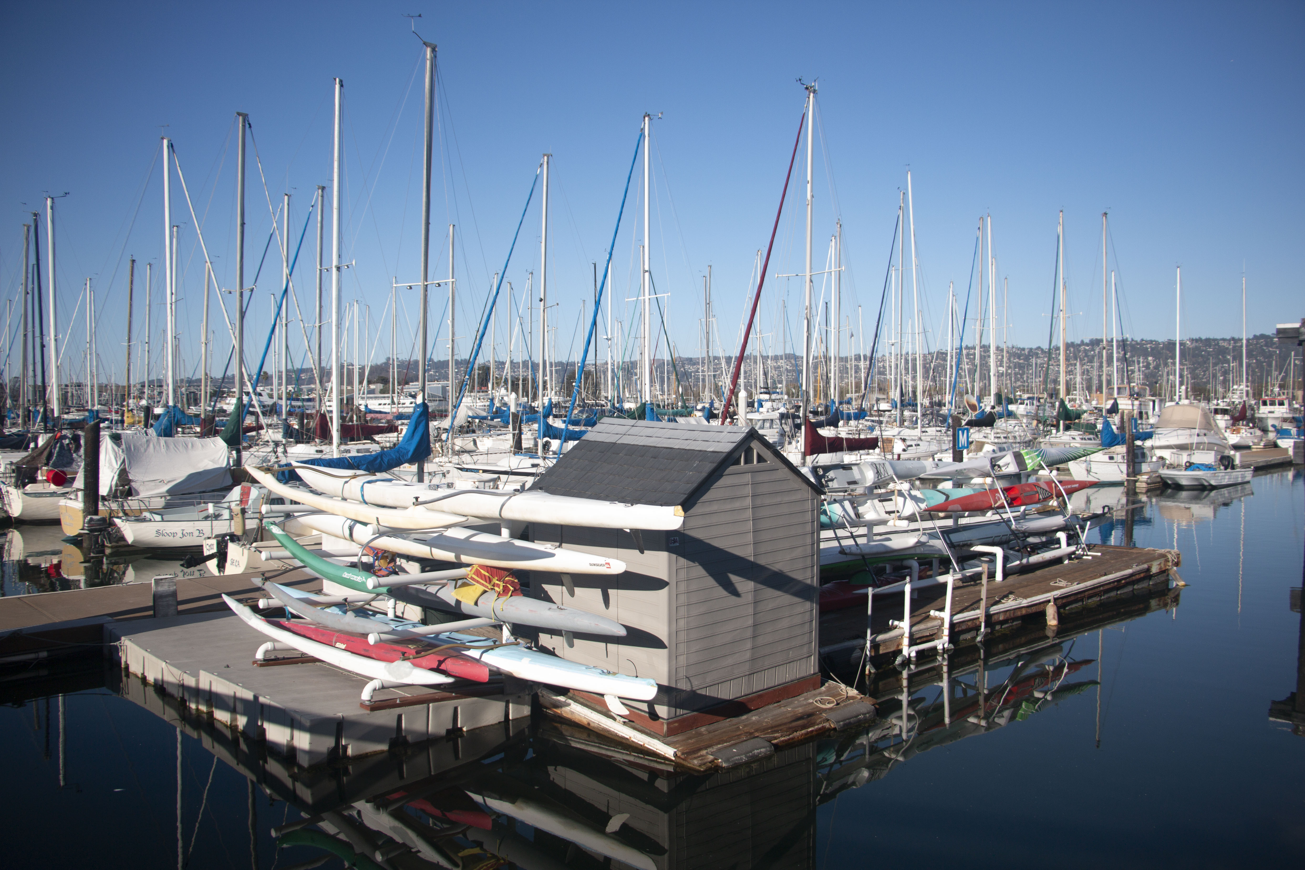 Boats are parked at the dock.