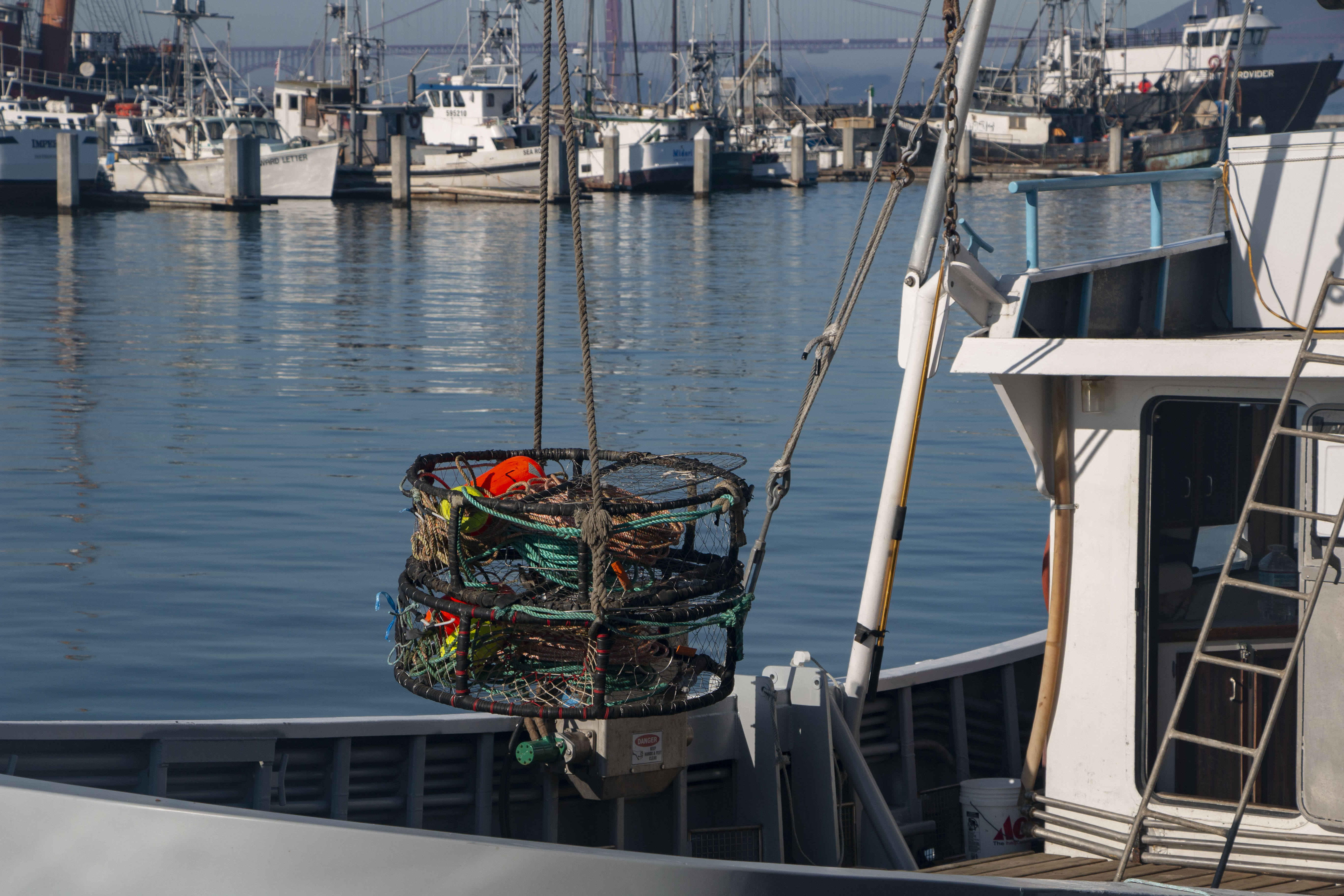 Crabbing traps are loading into the ship