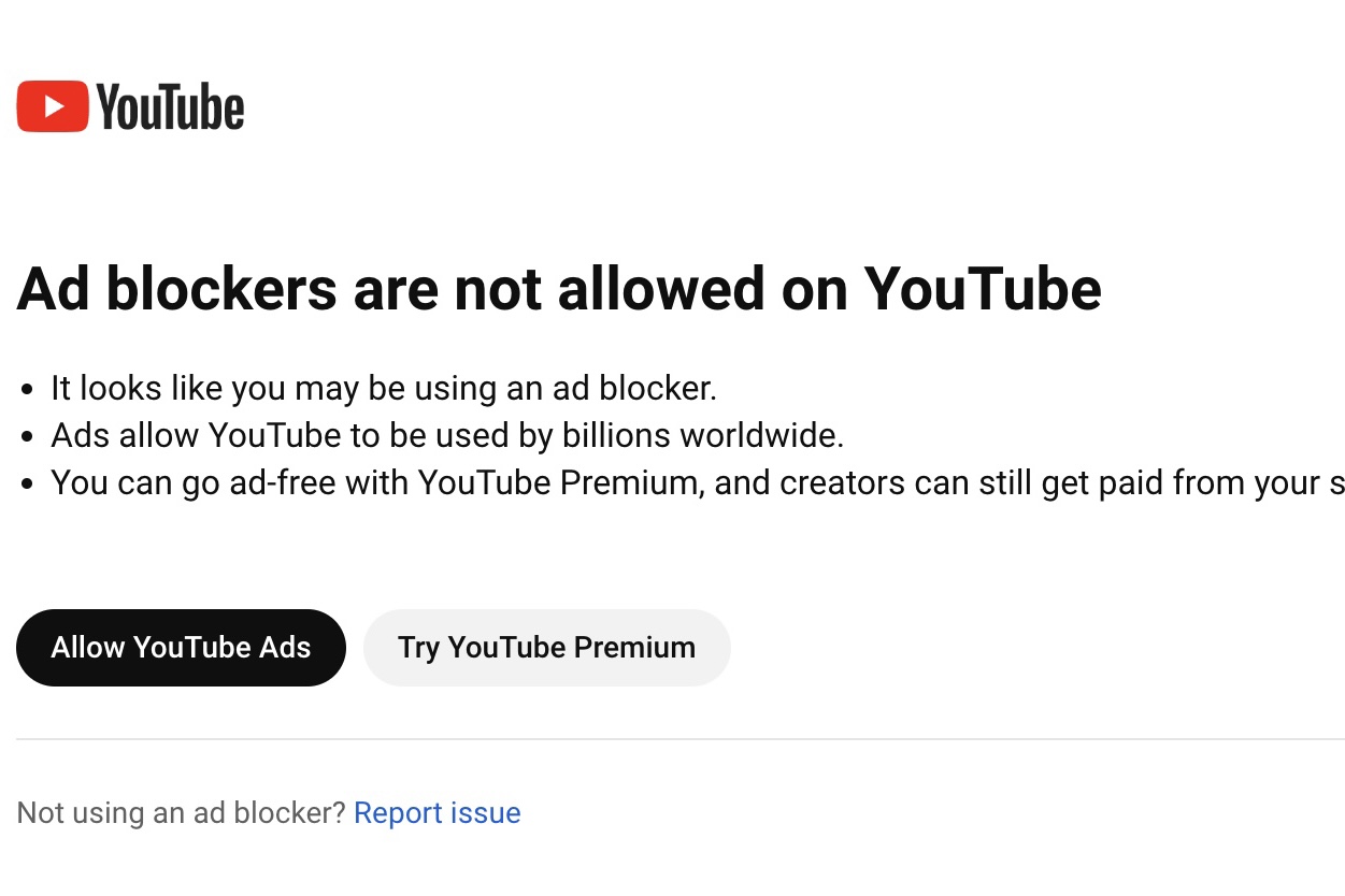 youtube ad blocker reminder
